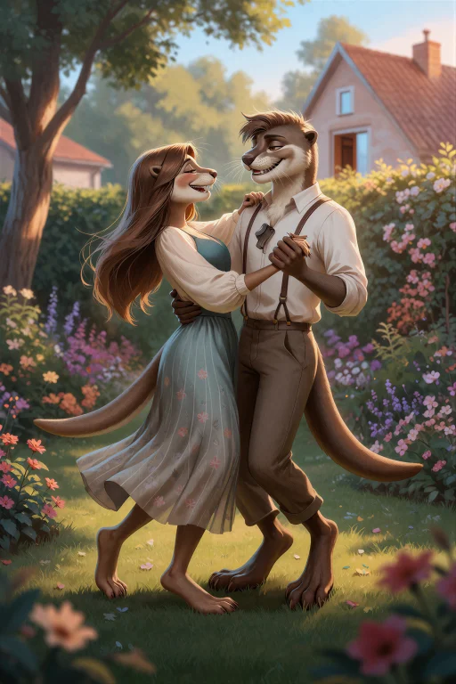 R1lisit1ka, An Anthro Otter Couple Dancing Playfully Togethe...