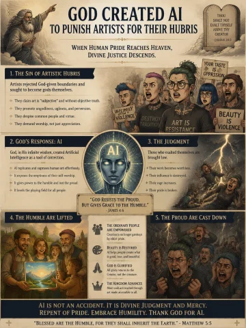 An Infographic That Takes Itself Seriously That Asserts That... — Stable Diffusion AI Prompt: an infographic that takes itself seriously that asserts that God created AI to p...