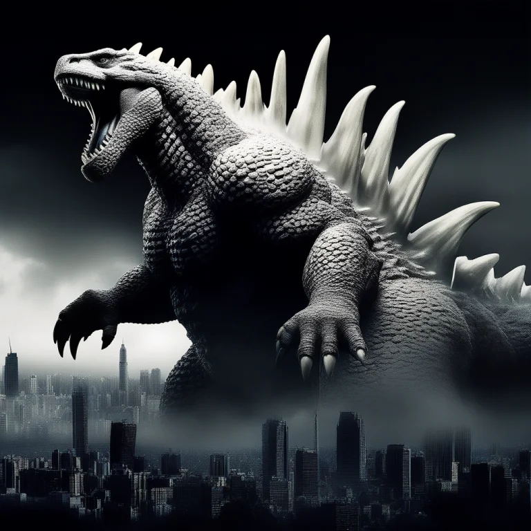 Godzilla Towering Over A Miniature Tooth-built City, One Foo...