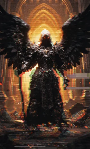 A Colossal Dark Fantasy Fallen Angel Standing Full-body In T... — Stable Diffusion AI Prompt: a colossal dark fantasy fallen angel standing full-body in the center of a colla...