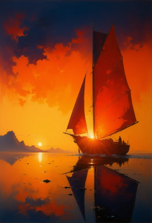 A Beautiful Expressive Painting Of A Silhouette Of A Lone Sa...