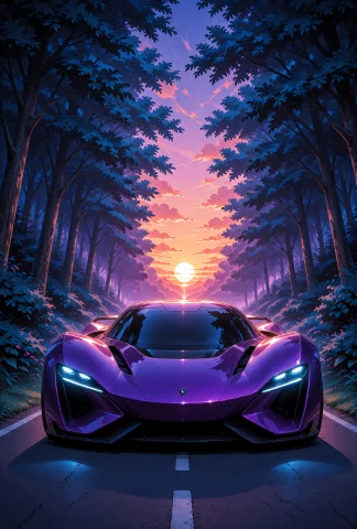A Futuristic Concept Hypercar With A Glossy Purple Metallic... — Stable Diffusion AI Prompt: A futuristic concept hypercar with a glossy purple metallic finish, featuring an...