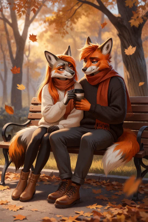 R1lisit1ka, An Anthro Fox Couple Sitting On A Park Bench Sur...