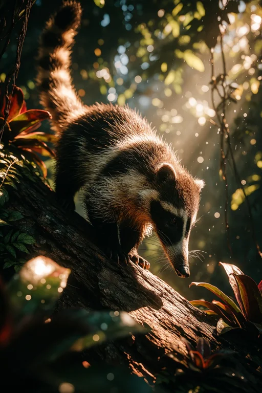 Ta86inkriot, Thin Black Outlines, A White-nosed Coati Pausin...