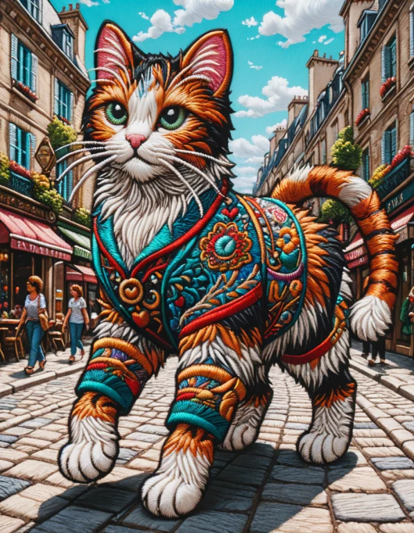 A Giant Cat Walking Through Paris Ral-embroideredpatch, Lazy...