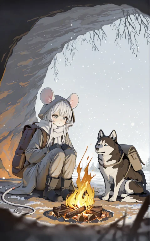 1girl,solo,petite,sitting,facing The Campfire,looking At Cam...