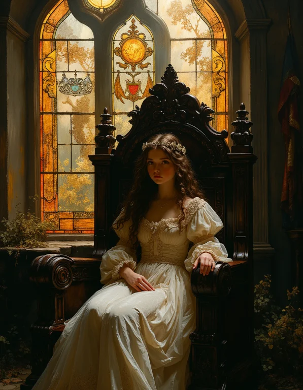 A Young Teen Princess In A Simple, Softwoven Dress Sits Grac...
