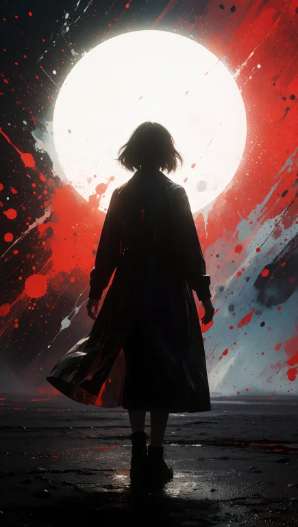 A Young Woman In Silhouette Stands With Her Back To The View...