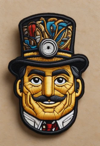 Ral-embroideredpatch Embroidered Patch Of A Dapper Lego Man... — SDXL AI Prompt: ral-embroideredpatch Embroidered patch of a dapper lego man wearing a top hat an...