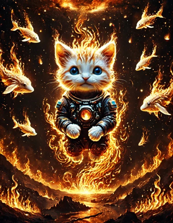 In Outer Space, A Astronaut Cat In Outer Space, A Happy Spac...