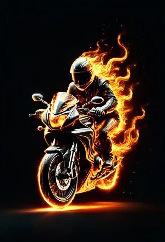 A Sleek Cybermotobike Rendered Entirely In Flowing Flame, It... — SDXL AI Prompt: A sleek cybermotobike rendered entirely in flowing flame, its aerodynamic curves...