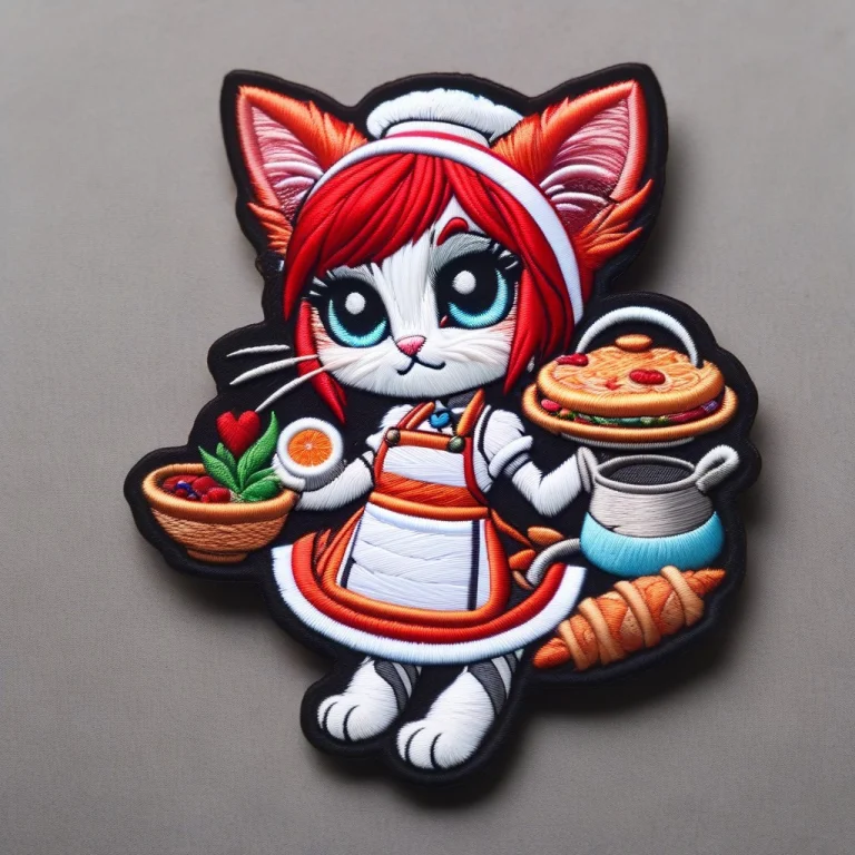 A 3d Chibi Anime Red Hair Cat Girl Wear Stitch Chef Dresses...