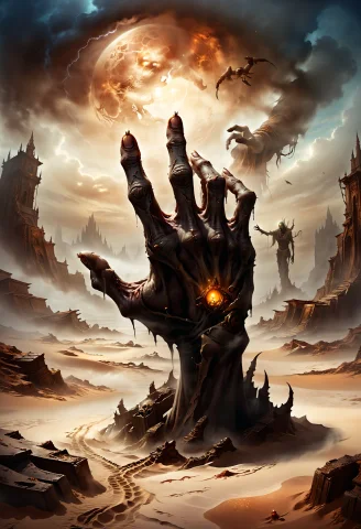 Ethereal Fantasy Concept Art Of A Zombie Hand Rising From Th... — SDXL AI Prompt: ethereal fantasy concept art of a zombie hand rising from the sand, gloomy atmos...