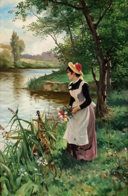 Krea2oil, Oil Painting, 1girl, Outdoors, Solo, Grass, Tree,...