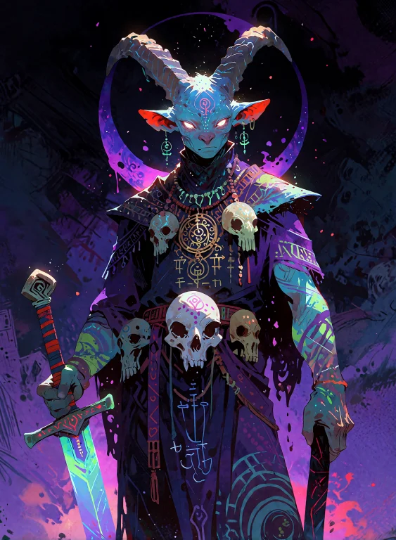 Modenijianime, Otherworldly Horned Humanoid Warrior With Blu...