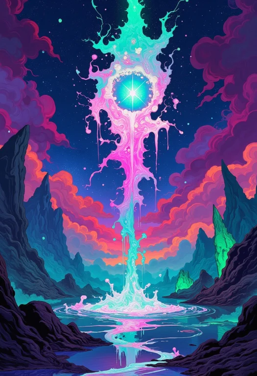 A Surreal Cosmic Landscape Featuring A Glowing, Ethereal Cat...