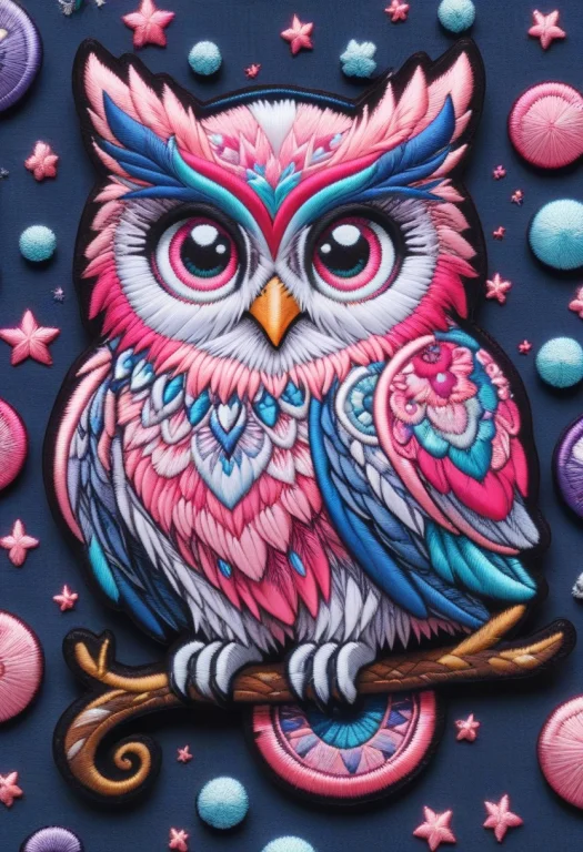 Ral-embroideredpatch, Cute Pink And Blue Owl As Patch Style,...