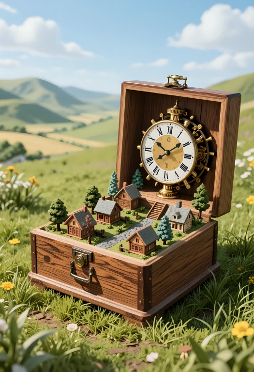 An Open Antique Wooden Clock Box Placed On Green Grass In A...