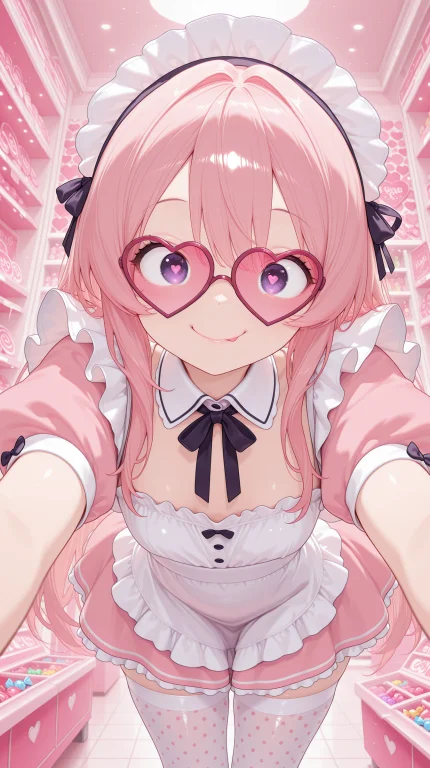 1girl, Heart-shaped Glasses, Polka Dot Tights, Playful Pose,...
