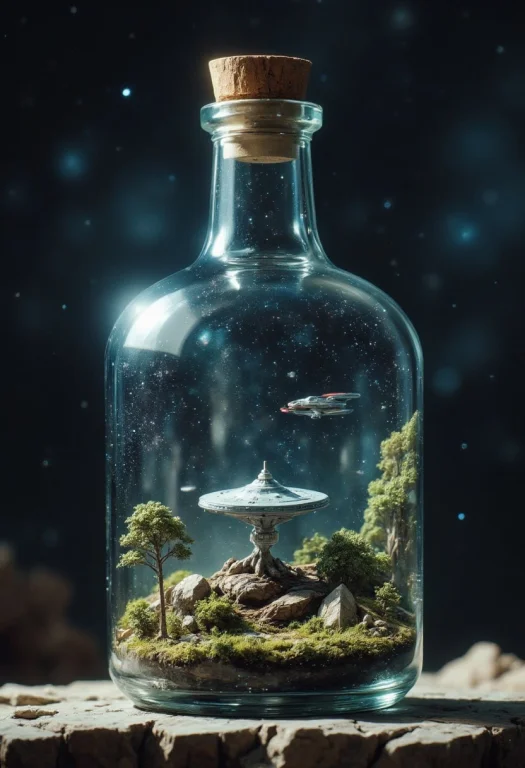 A Glass Bottle With A Miniaturzied Uss Enterprise From Star...