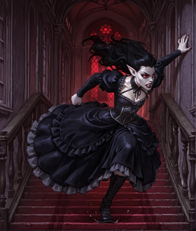 Gothic Architecture, ,vampire Woman Wearing An Ornate Gothic...