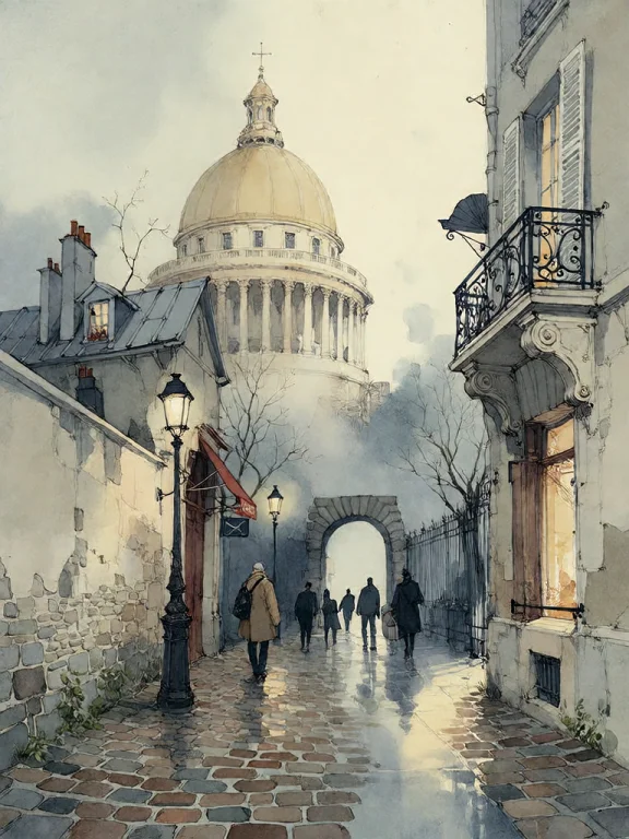 Bradhamel Art Style.the Image Depicts A Misty, Atmospheric P...