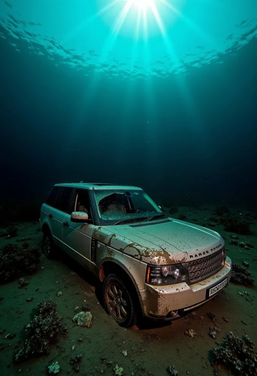 A Hyper-detailed Underwater Scene Depicting A Range Rover L3...