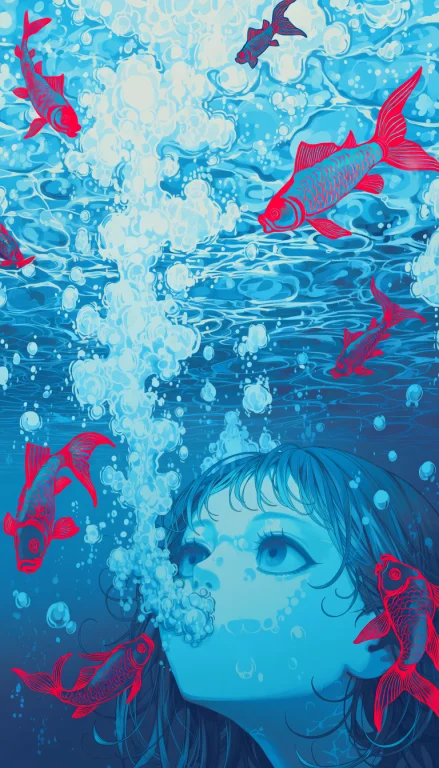 Haunsis, A Serene Underwater Scene With A Young Girl Submerg...