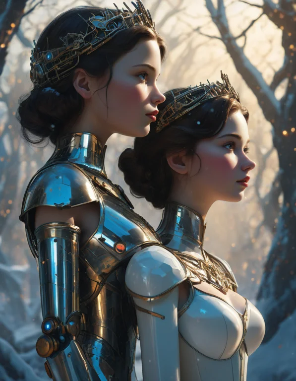 2girls, 1girl Snow White And 1girl Elsa, Side View, Full Bod...