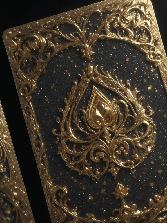Playing Cards Made With Gold And Diamonds, Glitter On The Bl...