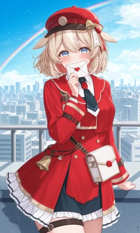 Suzuna Tsuzuri, Short Hair, Red Hat, Cabbie Hat, Animal Ears... — Stable Diffusion AI Prompt: suzuna tsuzuri, short hair, red hat, cabbie hat, animal ears, red jacket, croppe...