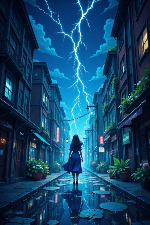 An Underwater Street Beautiful Anime Landscape, Rain And Sto...