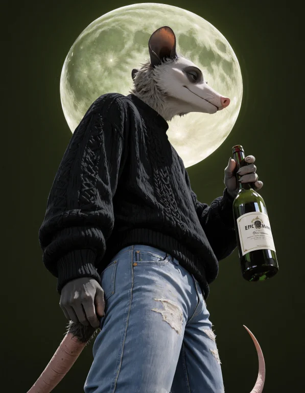 Side View, From Below, 1boy, Furry Anthro, Opossum Man, Male...