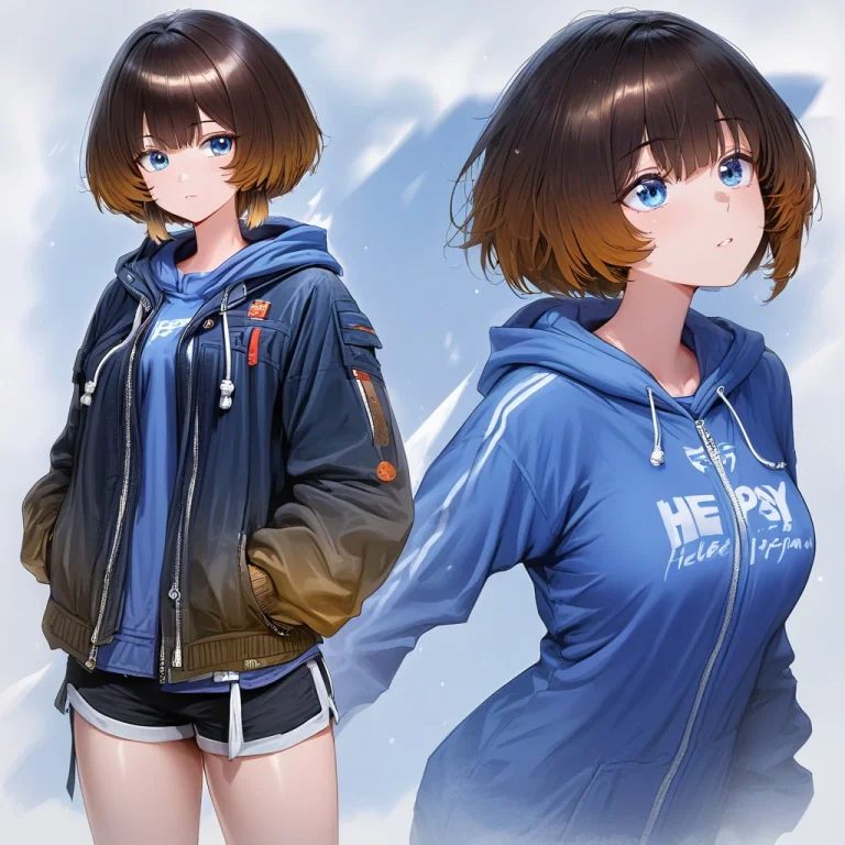 Hena, Brown Hair, Blue Eyes, Short Hair, Sidelocks, Wispy Ba...