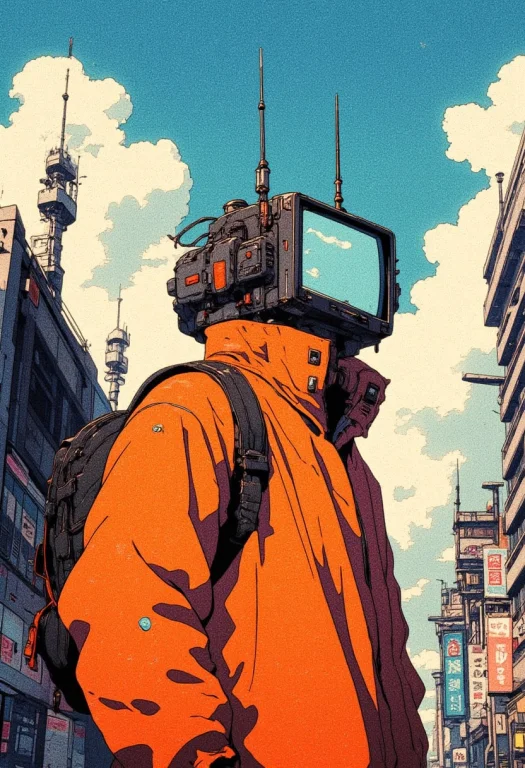 Futuristic Vibe Front Side View The Figure Of A Man With A S...