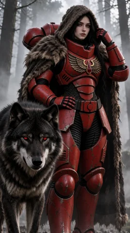 Highly Detailed And Dramatic Photo Featuring A Young Woman A... — Stable Diffusion AI Prompt: Highly detailed and dramatic photo featuring a young woman and a large wolf in a...