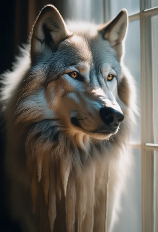 A Wolf With Fur Woven From Drifting Mist, Classical Painting...