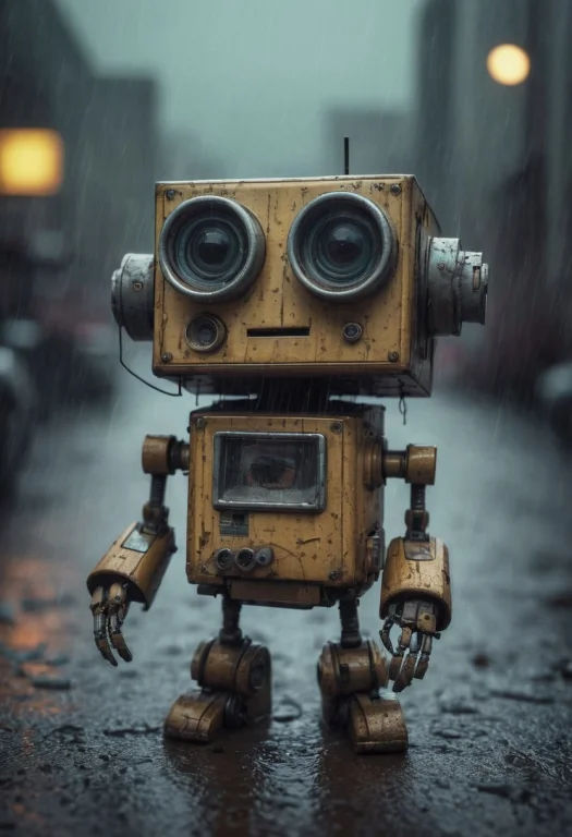 Small Robot, Cute Robot, Rectangular Body, Treaded Wheels, C...
