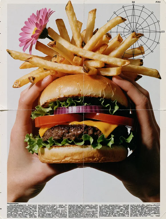 H3reticpress, Hamburger, French Fries, Hands, Flowers, Geome...
