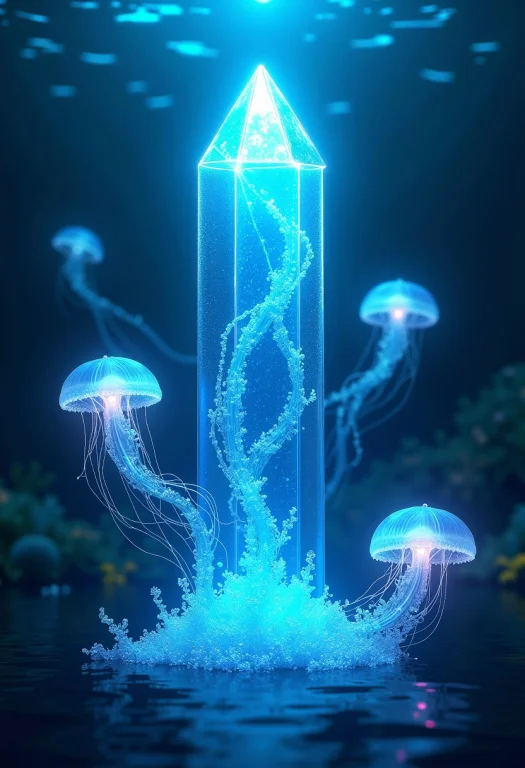 Bioluminescent Glow, Ethereal Ocean A Scene Where A Towering...