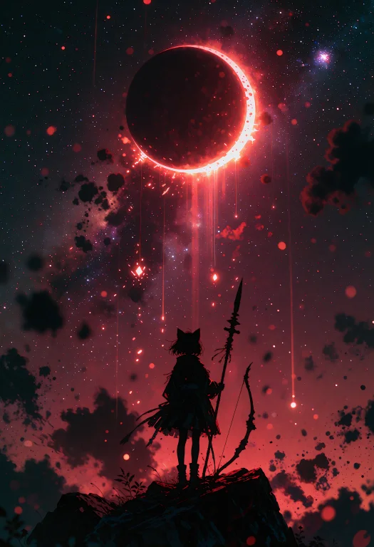 Digital Anime-style Illustration, Vertical Composition Featu...