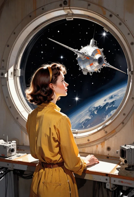 Aboard A Space Station Imagined In 1950, She Watches The Ver...