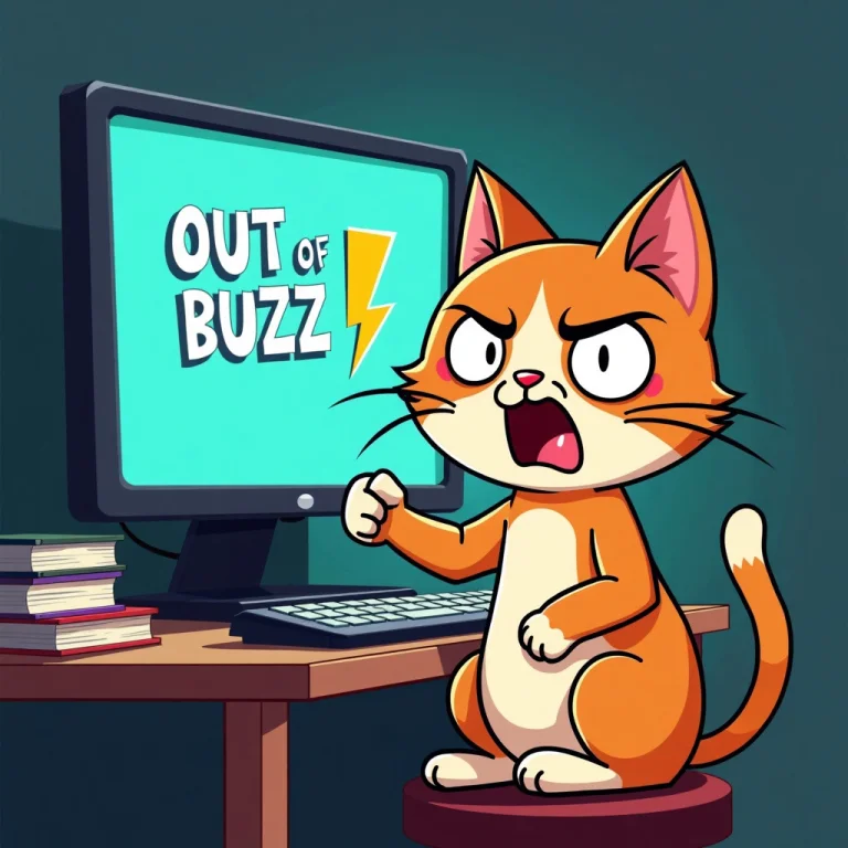 A Cartoon Cat Sitting In Front Of A Computer,with The Text O...