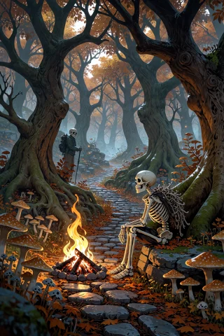, Boneswm, A Cozy Autumn Forest With Trees Of Branching Antl... — Stable Diffusion AI Prompt: , boneswm, a cozy autumn forest with trees of branching antler-like bone structu...