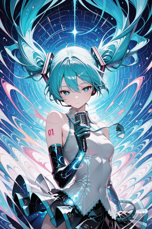 Lazympos, 1girl, Hatsune Miku, White Pupils, Power Elements,...