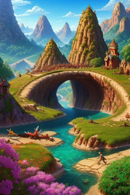 Beautiful Colorful Fantasy World With Fairies And Dragons, M...