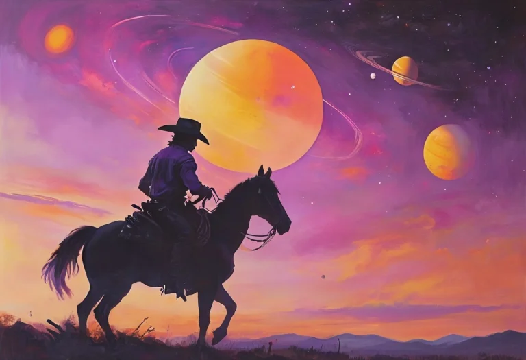 Western, Gradient Orange And Purple Sky, Single Cowboy Silho...