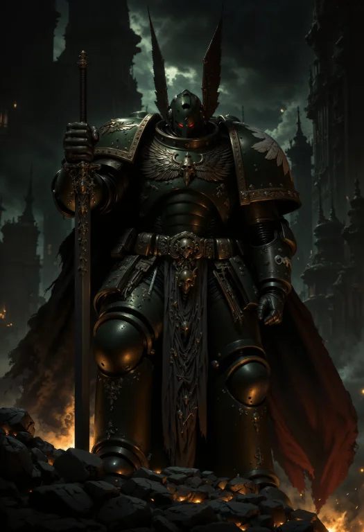 A Darka40k Knight In Full Armor. The Style Is Dark And Drama...