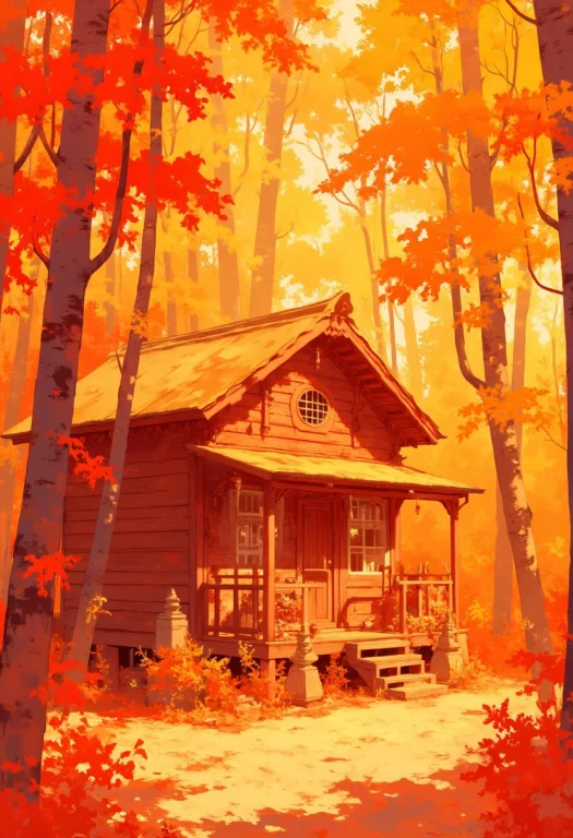 Tranquil Japanese Countryside Wooden Cabin In The Forest Dur...