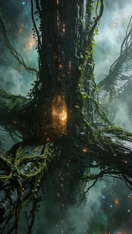 147. Monolithic Space Gateway, Overgrown Alien Vines, Misty...